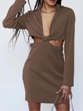 Princess Polly Brown Cutout Knit Mini Dress